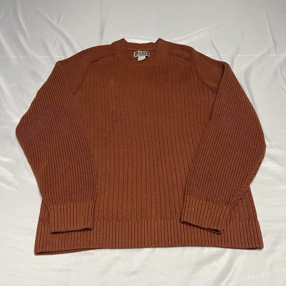 Duluth Trading Co Sweater Mens L Rust Orange Ribbed Cable Crewneck Heavyweight